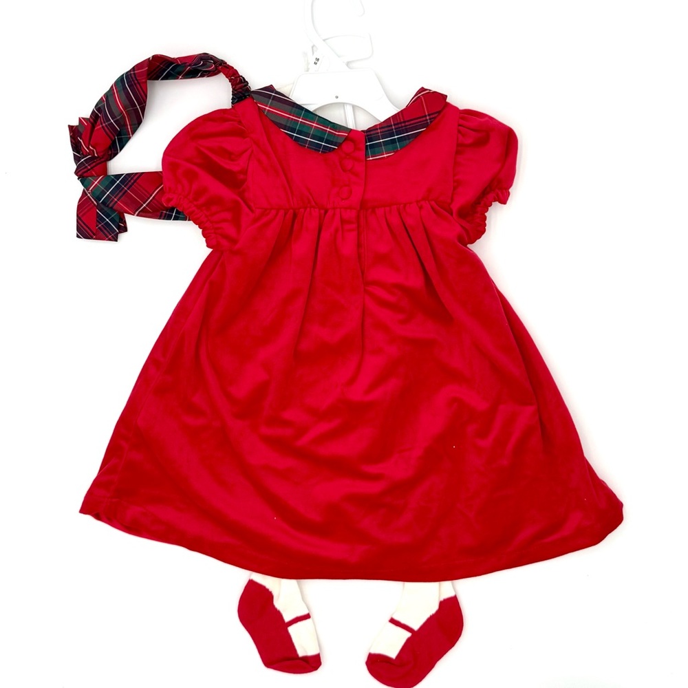 Max Studio Kids 3-Pc Red Velvety Holiday Dress/Tights/Headband Outfit NWT - Picture 6 of 9